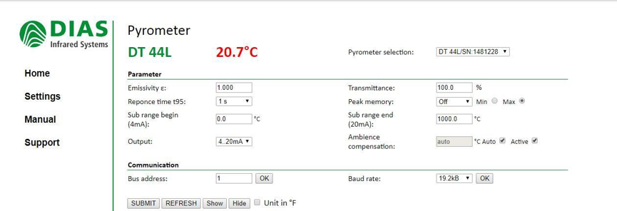 以太網瀏覽和修改DT44L紅外測溫儀的參數